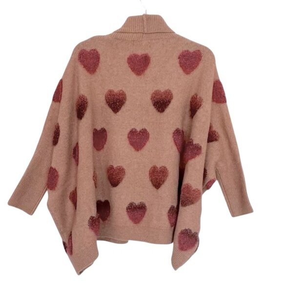 Look by M One Size Tan Wool Blend Cardigan w/Variegated 3D Heart Accents - Picture 6 of 10